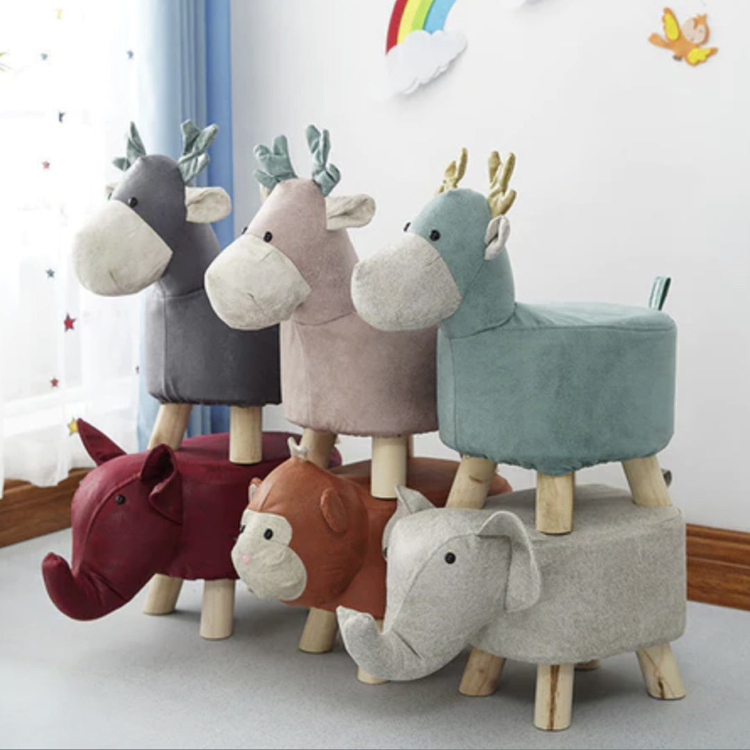 SOGA 2X Pink Children Bench Deer Character Round Ottoman Stool Soft Small Comfy Seat Home Decor • LUZ-AniStool27X2