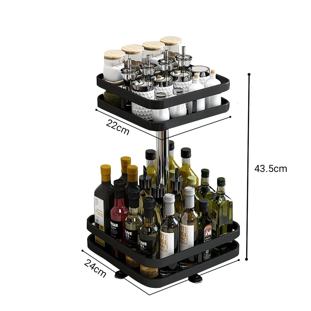 SOGA 2 Tier Steel Black Square Rotating Multi-Function Kitchen Portable Storage Spice Seasoning Kitchen Countertop Organiser Shelf • LUZ-KitchenXY053