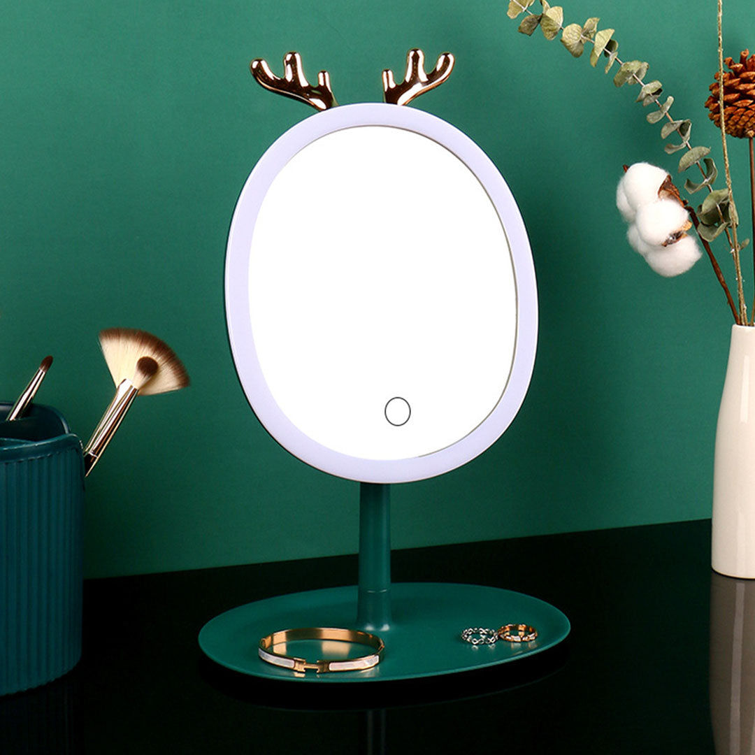 SOGA 2X Green Antler LED Light Makeup Mirror Tabletop Vanity Home Decor • LUZ-BathG534X2