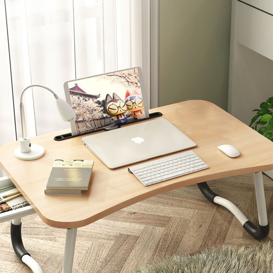SOGA Walnut Portable Bed Table Adjustable Foldable Bed Sofa Study Table Laptop Mini Desk with Notebook Stand Card Slot Holder Home Decor • LUZ-BedTableG42