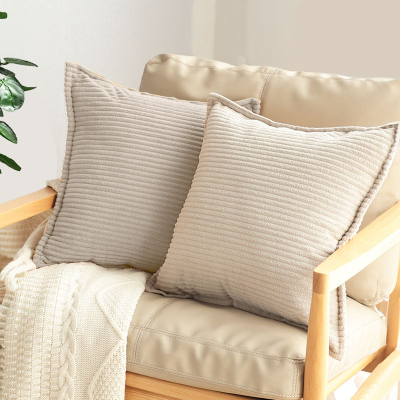 SOGA 2X 45cm Beige Warm Wood Tone & Wabi-sabi Striped Corduroy Square Throw Pillow • LUZ-FrenchCushion236X2