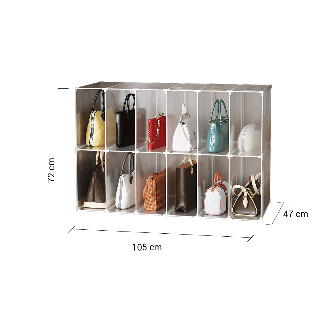 SOGA 2X 12-Cube Portable Bag Box Foldable Cubby DIY Organiser Tote Clutch Purse Space Saving Shelf Cabinet • LUZ-BagBox055X2