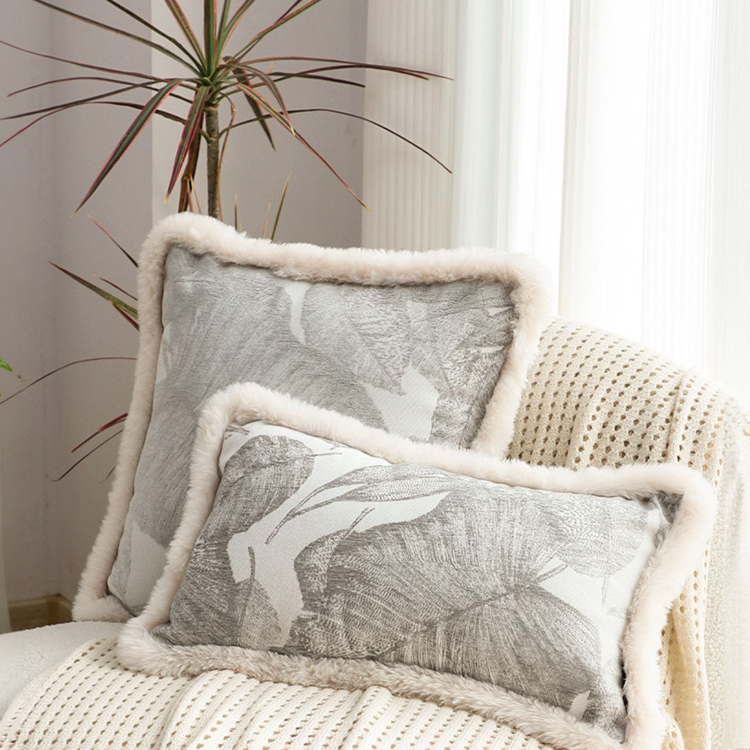 SOGA 45cm Wabi-sabi Raised Embroidery Leaf & Square Throw Pillow • LUZ-FrenchCushion260