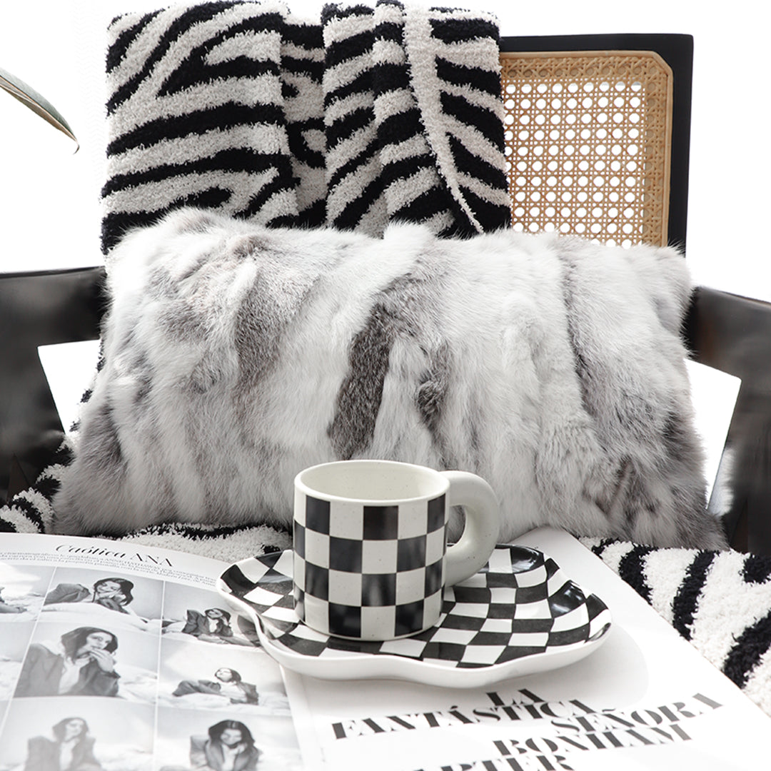 SOGA 30cm Throw Pillow Floral Gray Rabbit Fur Lumbar Warm Cozy Decorative Cushion Home Decor • LUZ-FrenchCushion311