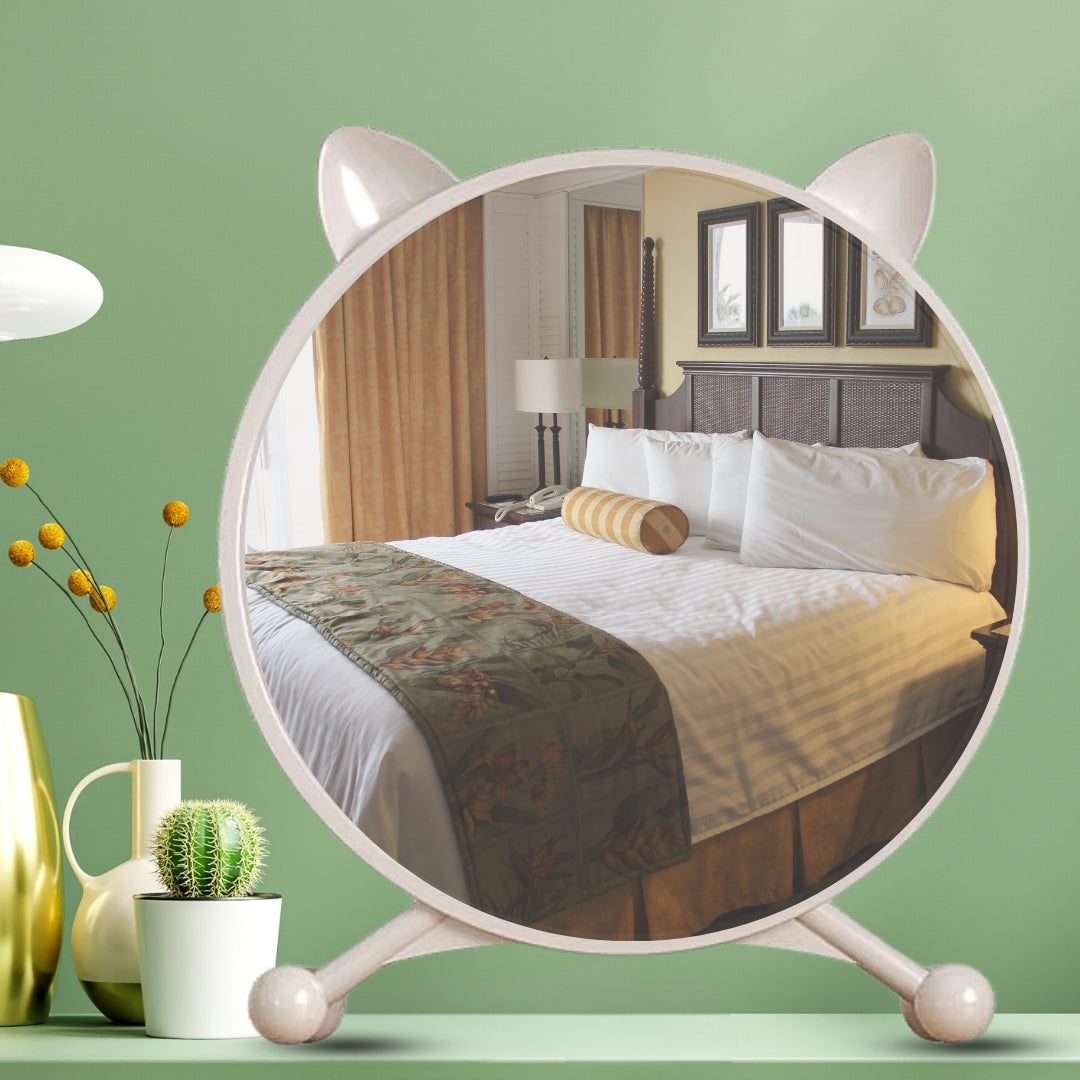 SOGA 2X 40cm White Smart Makeup Bedroom Table Mirror Cat Ear Style No LED Light • LUZ-MirrorE3X2