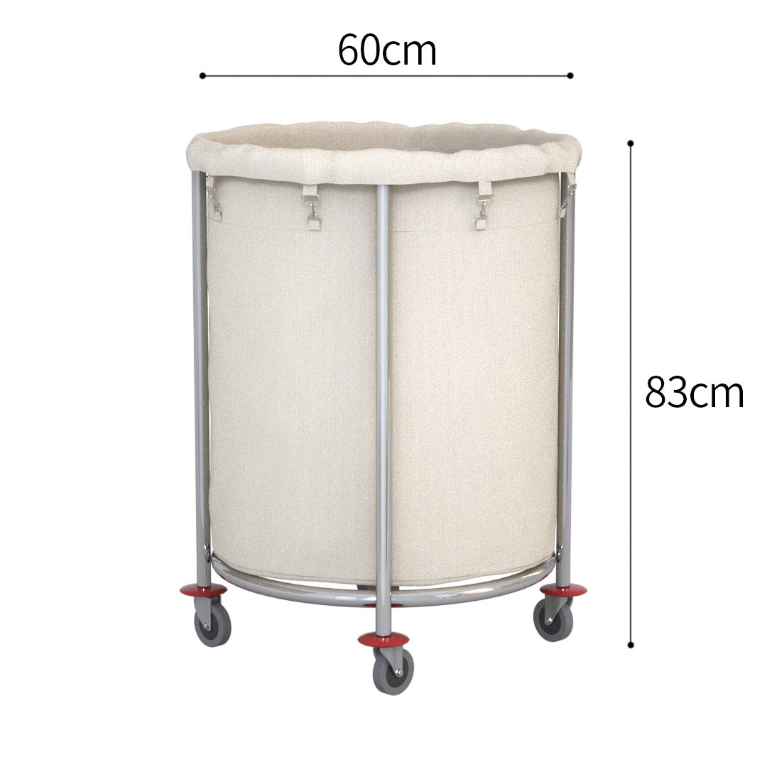 SOGA 2X Stainless Steel Commercial Round Soiled Linen Laundry Trolley Cart with Wheels White • LUZ-Soga033CX2