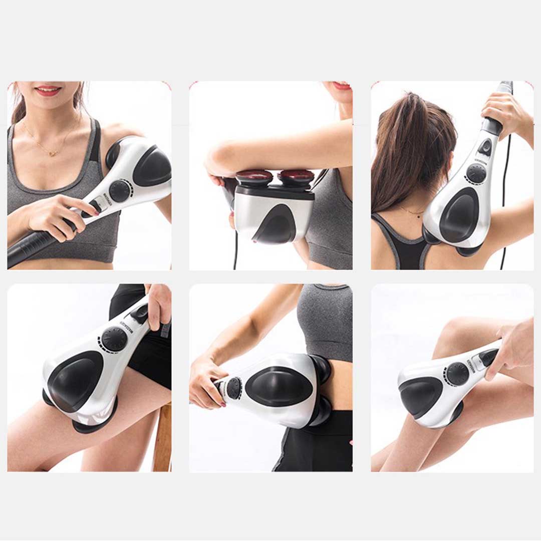 SOGA Deluxe Handheld Percussion Soothing Body Massager • LUZ-MassagerSilver2Heads