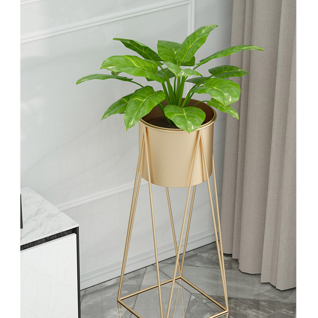 SOGA 2X 50cm Gold Metal Plant Stand with Gold Flower Pot Holder Corner Shelving Rack Indoor Display • LUZ-FPotH52GLDX2
