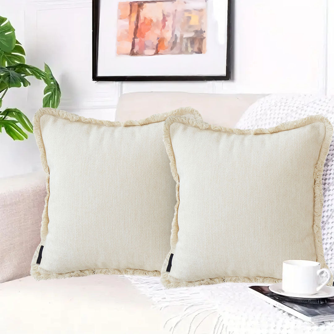 SOGA 2X 45cm Creamy White Home Aesthetic Chenille Texture Tassel Square Throw pillow • LUZ-FrenchCushion245X2