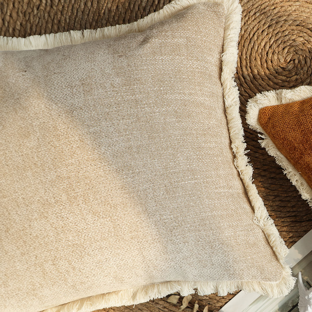 SOGA 2X 45cm Milk Coffee Home Aesthetic Chenille Texture Tassel Square Throw pillow • LUZ-FrenchCushion246X2