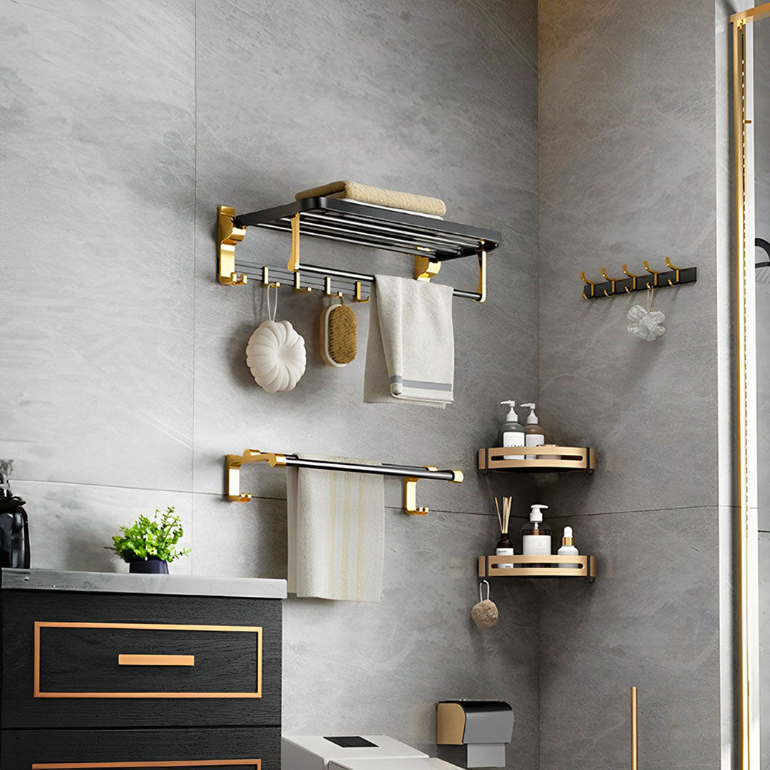 SOGA 63cm Wall-Mounted Double Pole Towel Holder Bathroom Organiser Rail Hanger with Hooks • LUZ-TAN1011