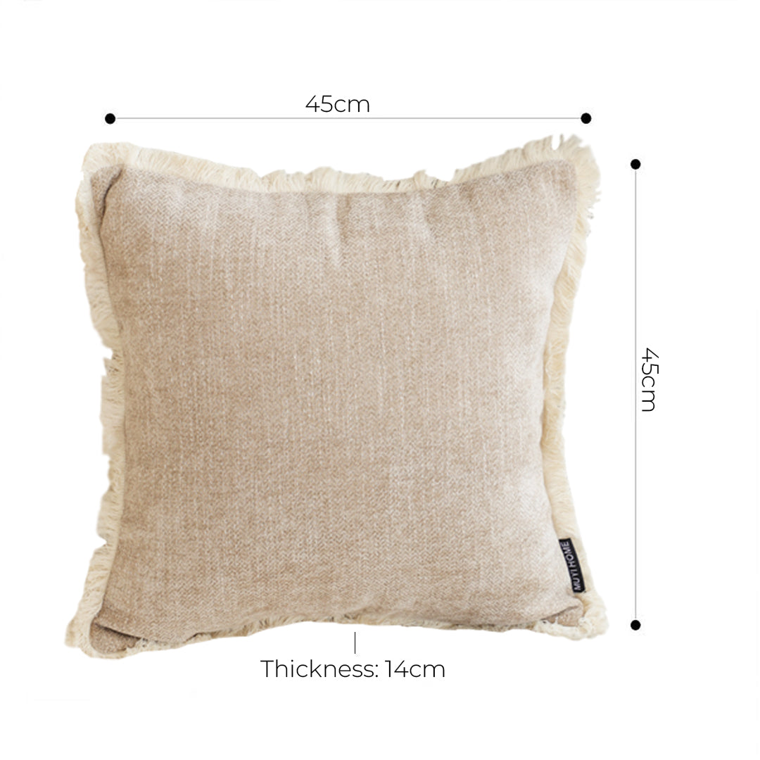 SOGA 2X 45cm Throw Pillow Latte Color Chenille Textured with Tassels Stylish Square Cozy Home Decor • LUZ-FrenchCushion278X2