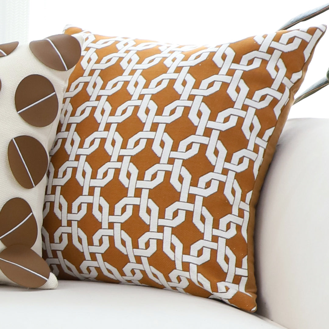 SOGA 2X 50cm Brown Checkered Chain Jacquard Square Pillow Decorative Cushion for Home Decor • LUZ-FrenchCushion334X2
