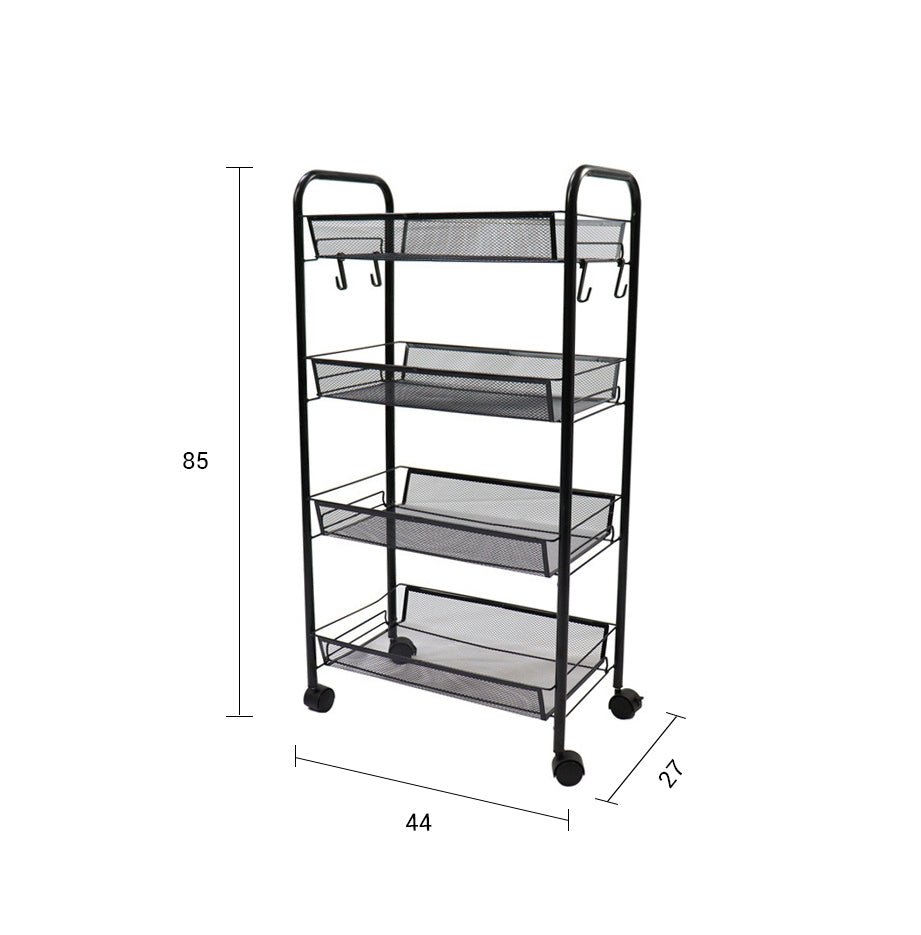 SOGA 4 Tier Steel Black Bee Mesh Kitchen Cart Multi-Functional Shelves Portable Storage Organizer with Wheels • LUZ-KitchenXY037