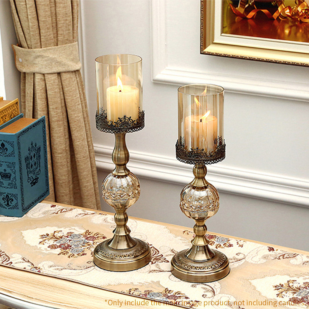 SOGA 2X 47cm Glass Candle Holder Candle Stand Glass/Metal • LUZ-CandleStickALargeX2