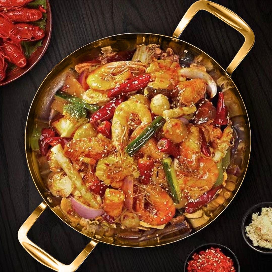 SOGA 36cm Flat Base Seafood Dry Pot in Elegant Gold Color with Durable for Kitchen Essential • LUZ-VICSoupPot32