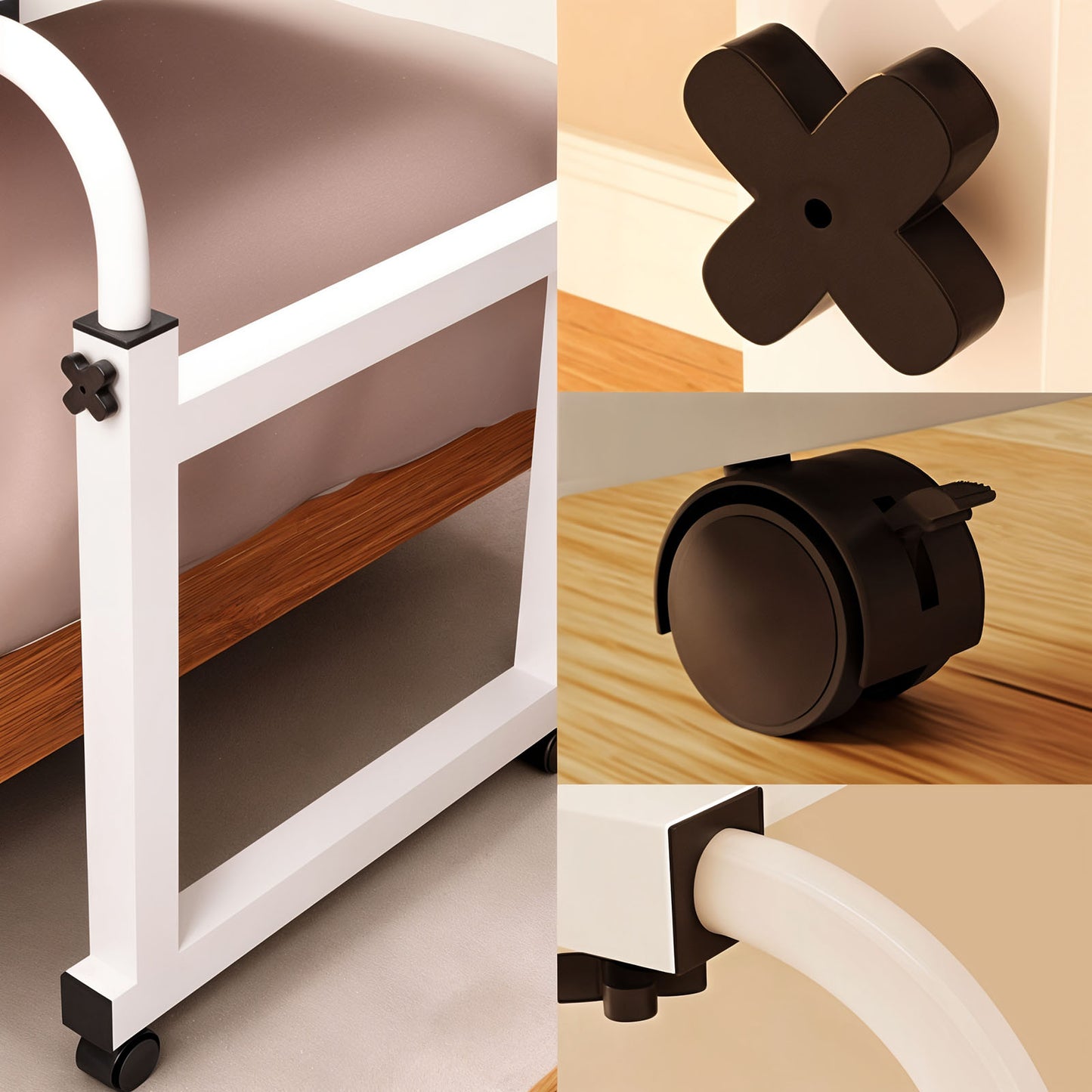 SOGA 2X 140x45cm White Cross Bed Movable Desk Table w/ Adjustable Length & Height • LUZ-SideTab30X2