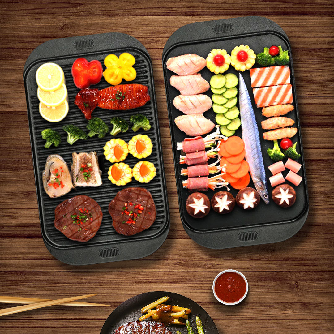 SOGA 47cm Cast Iron Ridged Griddle Hot Plate Grill Pan BBQ Stovetop • LUZ-ZPaiA7