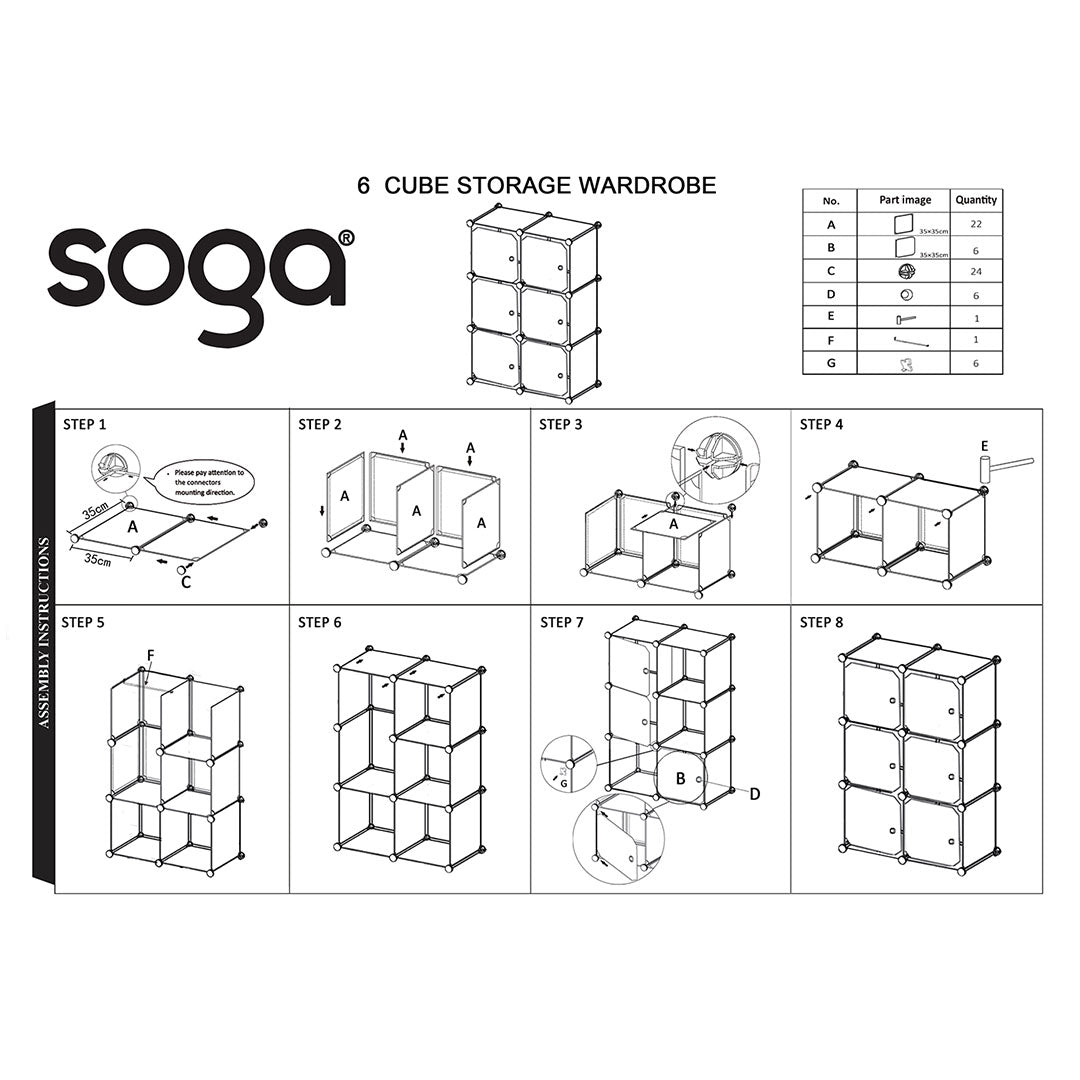 SOGA 3 Tier 6-Cube Portable Wardrobe Divide-Grid Modular Storage Organiser Foldable Closet • LUZ-Wrobe1770