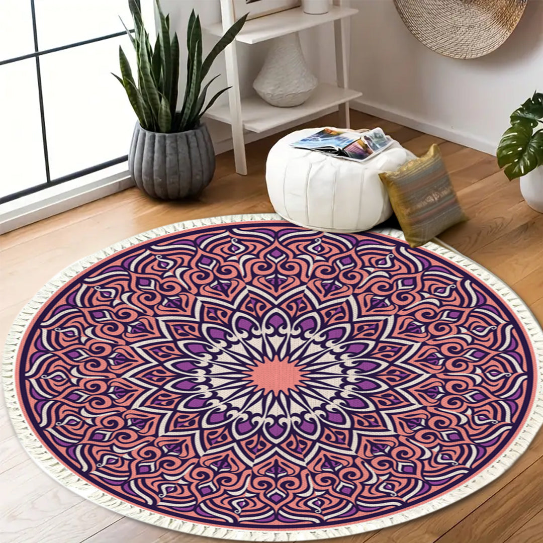 SOGA 2X 90cm Purple Mandala Round Carpet for Living Room Bedroom Anti-slip Doormat, Home Decor • LUZ-CarpetRAG2X2
