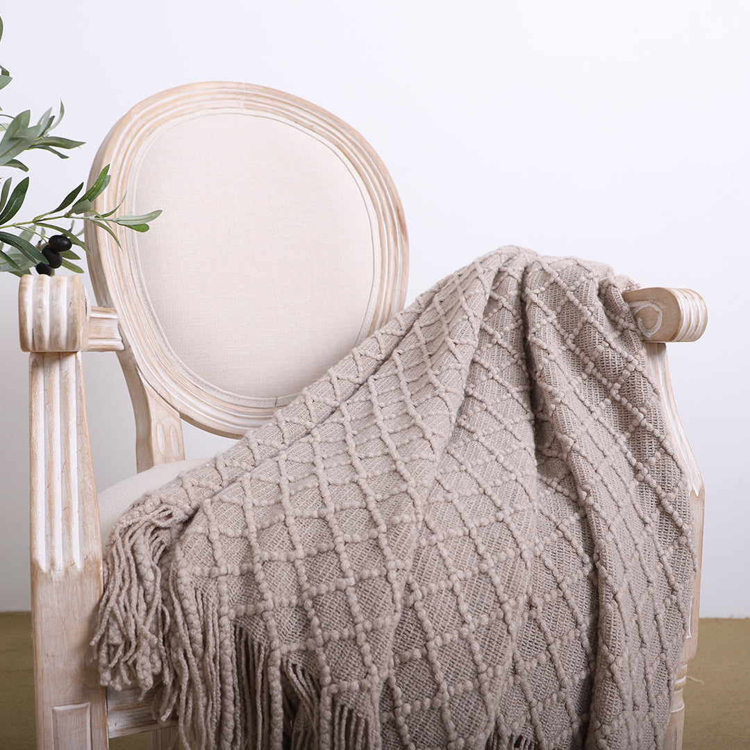 SOGA Coffee Diamond Pattern Knitted Throw Blanket Warm Cozy Woven Cover Couch Bed Sofa Home Decor with Tassels • LUZ-Blanket921