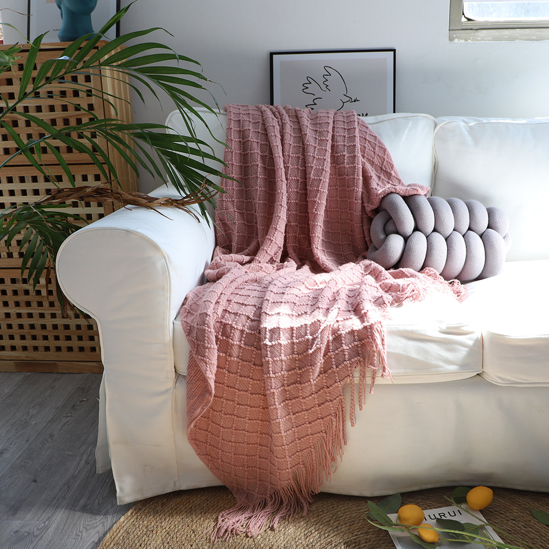 SOGA 2X Pink Diamond Pattern Knitted Throw Blanket Warm Cozy Woven Cover Couch Bed Sofa Home Decor with Tassels • LUZ-Blanket924X2
