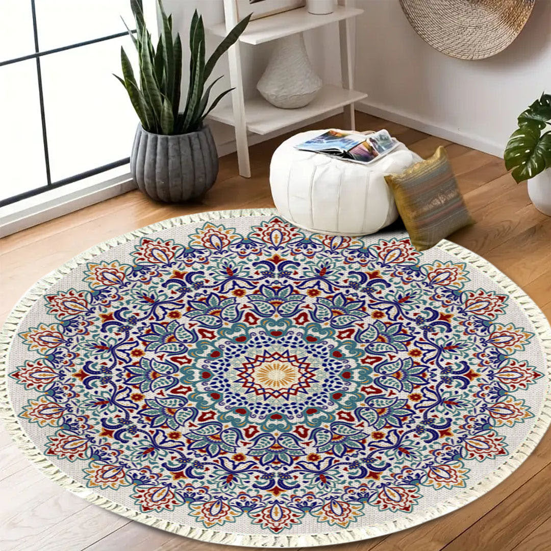 SOGA 120cm Mandala Area Rug for Living Room Lounge, Bedroom, Anti-slip Doormat, Home Decor • LUZ-CarpetXLS14Lge