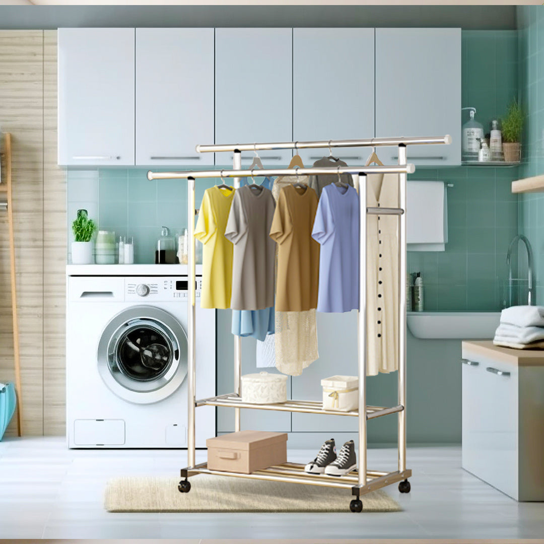 SOGA 2X 120cm Stainless Steel Floor-Standing Clothes Rack - Durable and Space-Saving Laundry Organizer • LUZ-BSXG2530X2