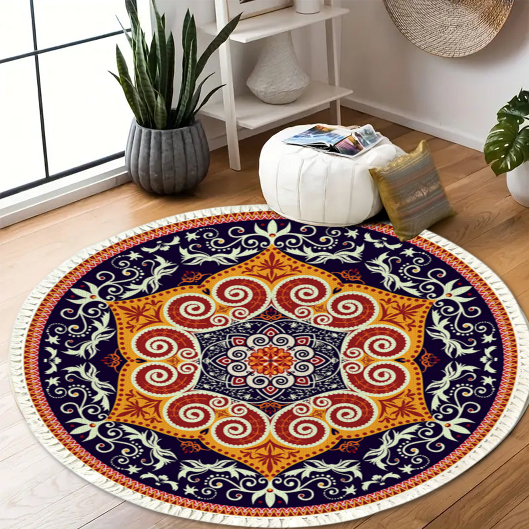 SOGA 2X 90cm Round Mandala Ethnic Style Round Carpet, Anti-slip Doormat, Home Decor • LUZ-CarpetRAG7X2