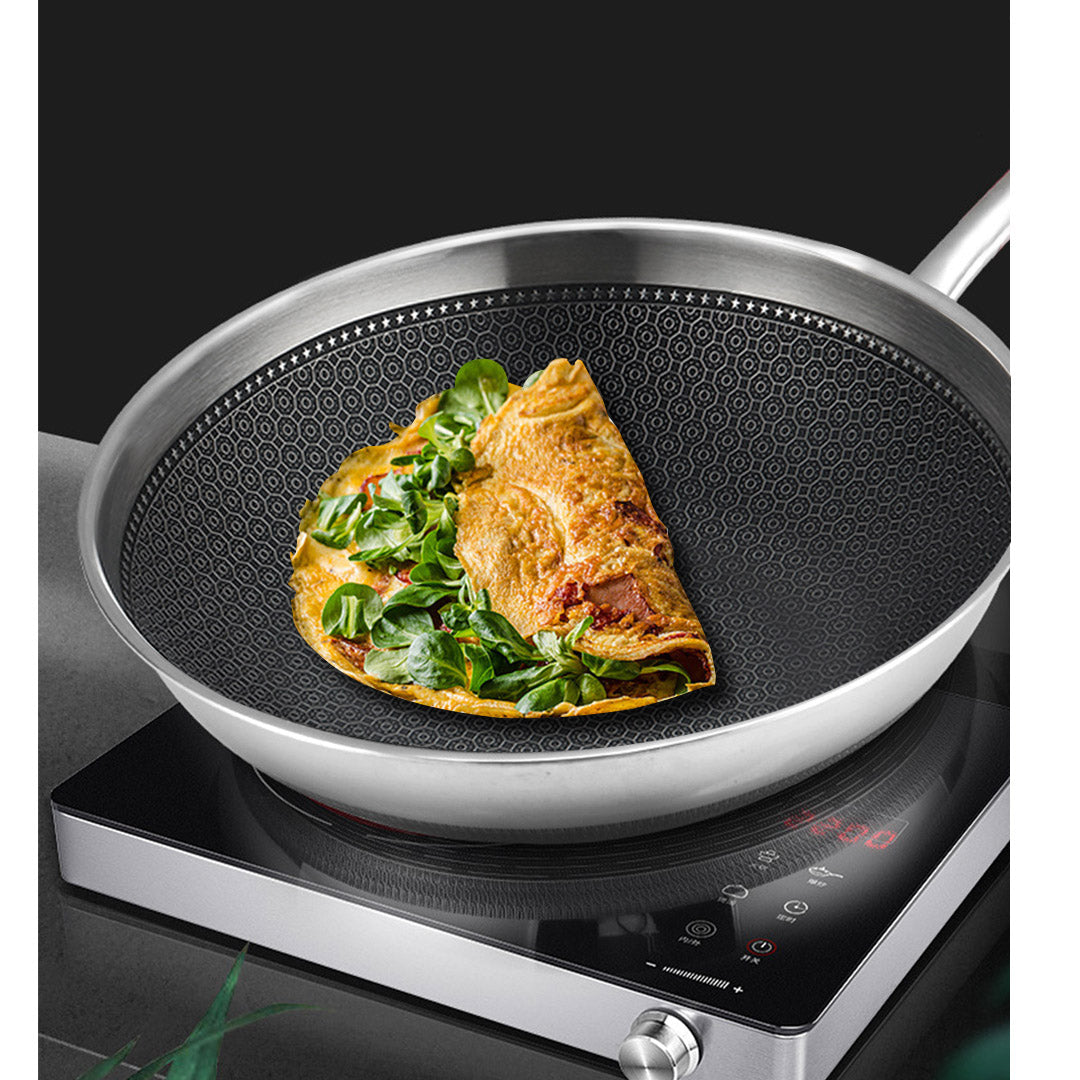 SOGA 2X 18/10 Stainless Steel Fry Pan 30cm Frying Pan Top Grade Cooking Non Stick Interior Skillet with Lid • LUZ-TRIFPR30X2