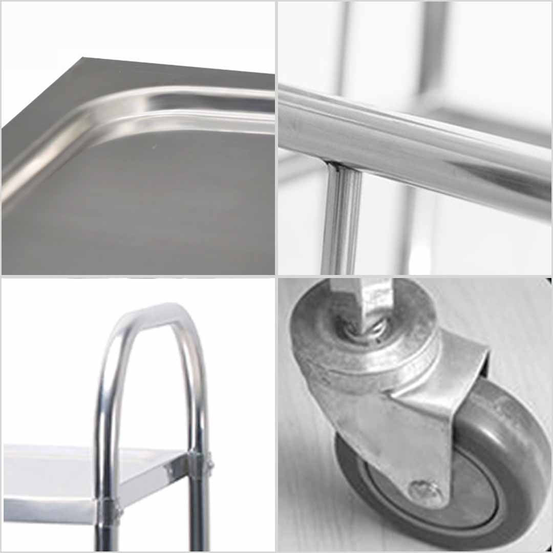 SOGA 2X 2 Tier 81x46x85cm Stainless Steel Kitchen Dining Food Cart Trolley Utility Round Small • LUZ-FoodCart1105X2