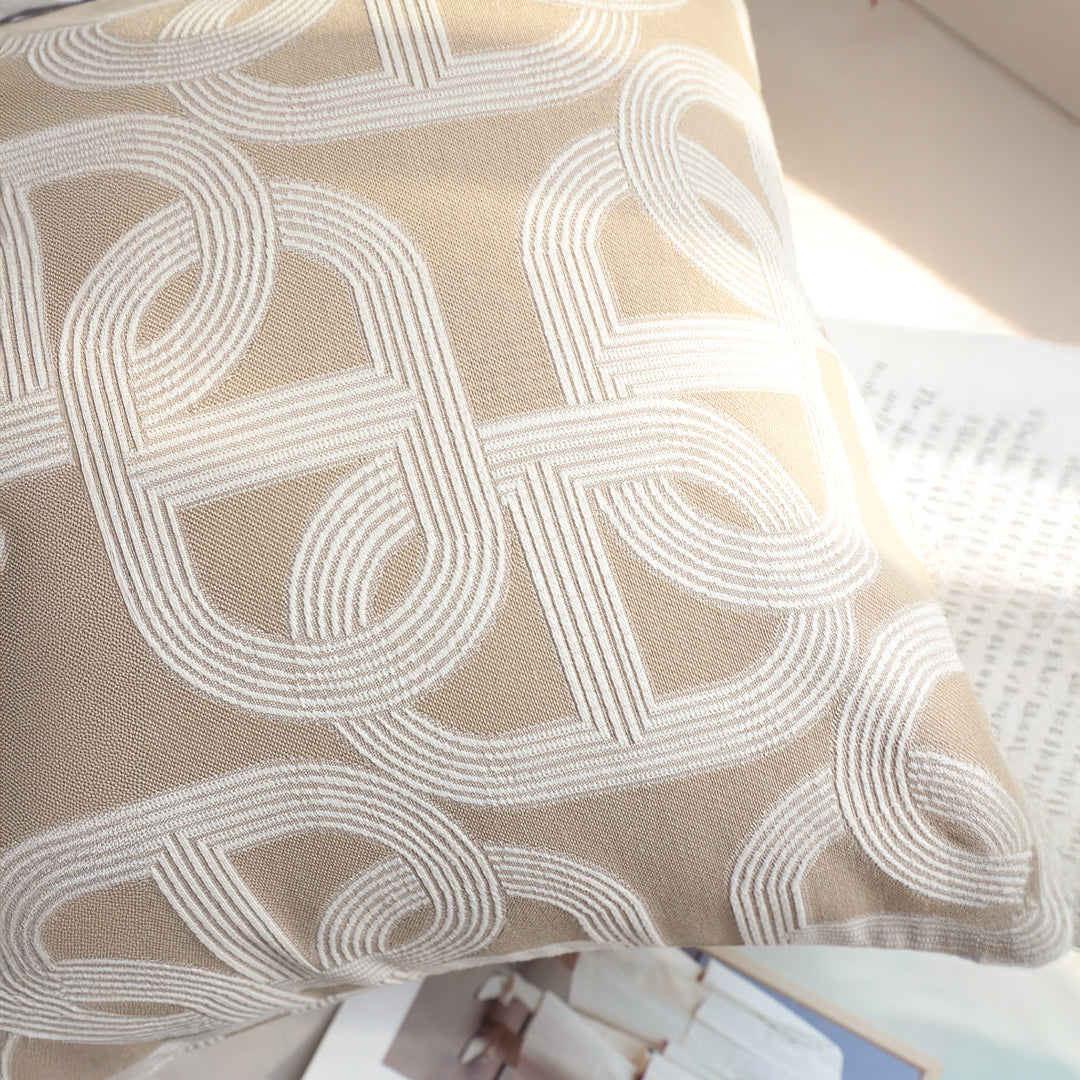 SOGA 50cm Throw Pillow Beige Interlocking Geometric Pattern Modern Accent for Home D?cor • LUZ-FrenchCushion339