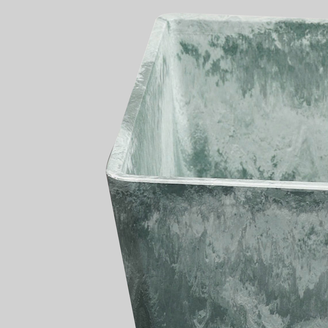 SOGA 2X 27cm Green Grey Square Resin Plant Flower Pot in Cement Pattern Planter Cachepot for Indoor Home Office • LUZ-FPotH2764X2