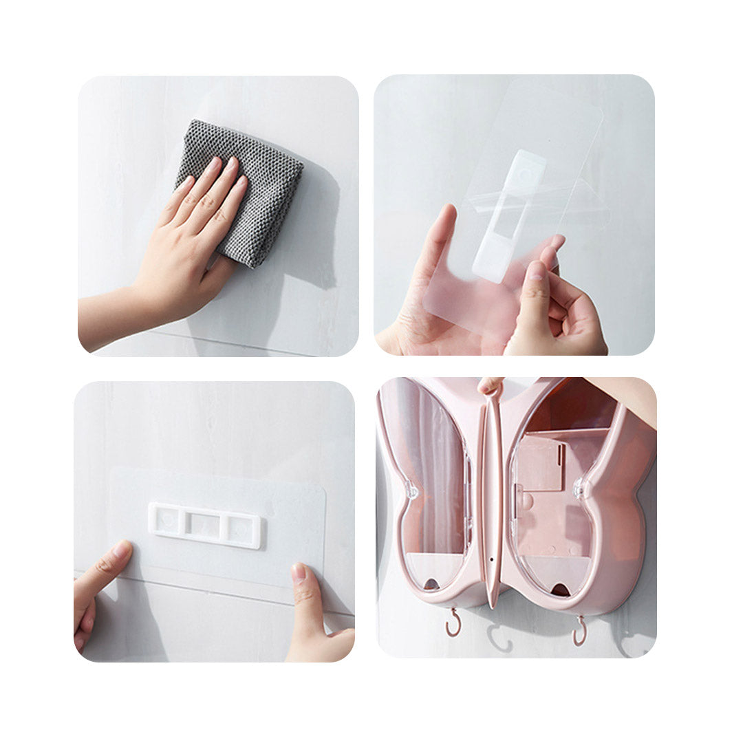 SOGA Green Butterfly Shape Wall-Mounted Makeup Organiser Dustproof Waterproof Bathroom Storage Box Home Decor • LUZ-BathG319