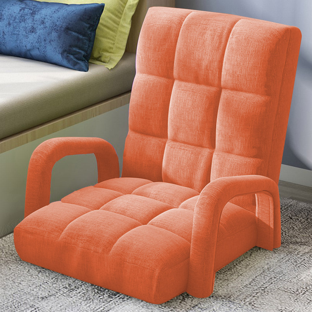 SOGA Foldable Lounge Cushion Adjustable Floor Lazy Recliner Chair with Armrest Orange • LUZ-LoungeArmOrange