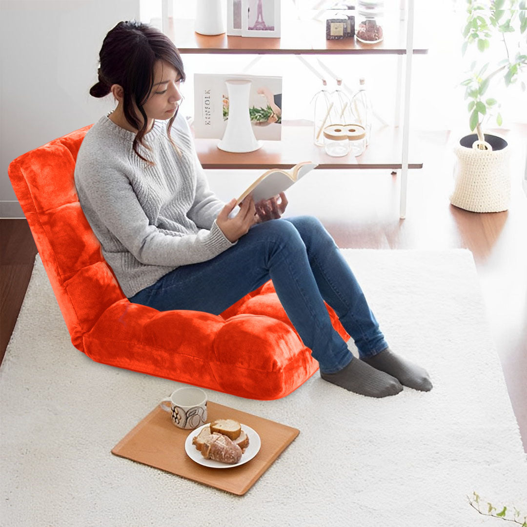 SOGA Floor Recliner Folding Lounge Sofa Futon Couch Folding Chair Cushion Orange • LUZ-LoungeChairOrange