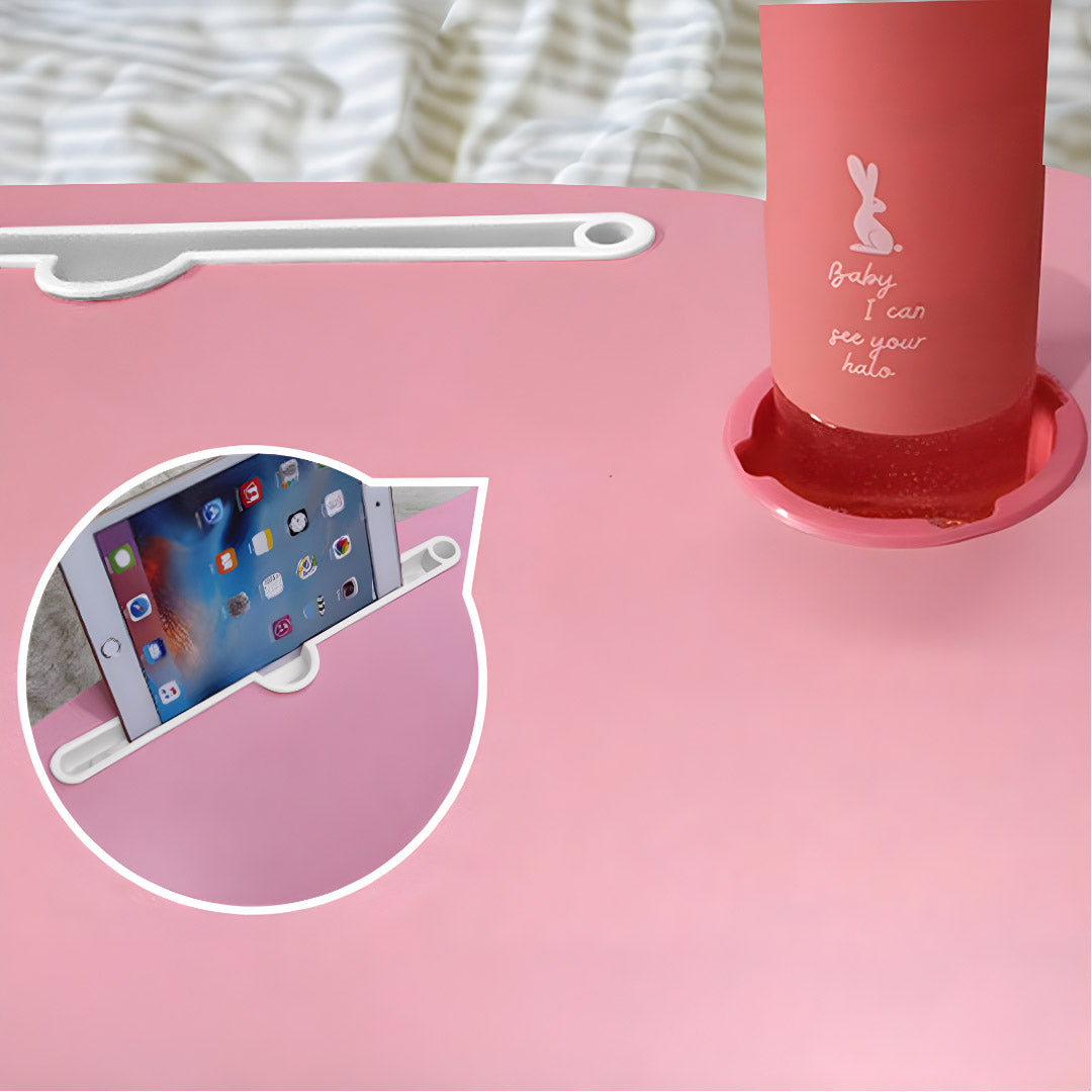 SOGA Pink Portable Bed Table Adjustable Folding Mini Desk With Mini Drawer and Cup-Holder Home Decor • LUZ-BedTableM667
