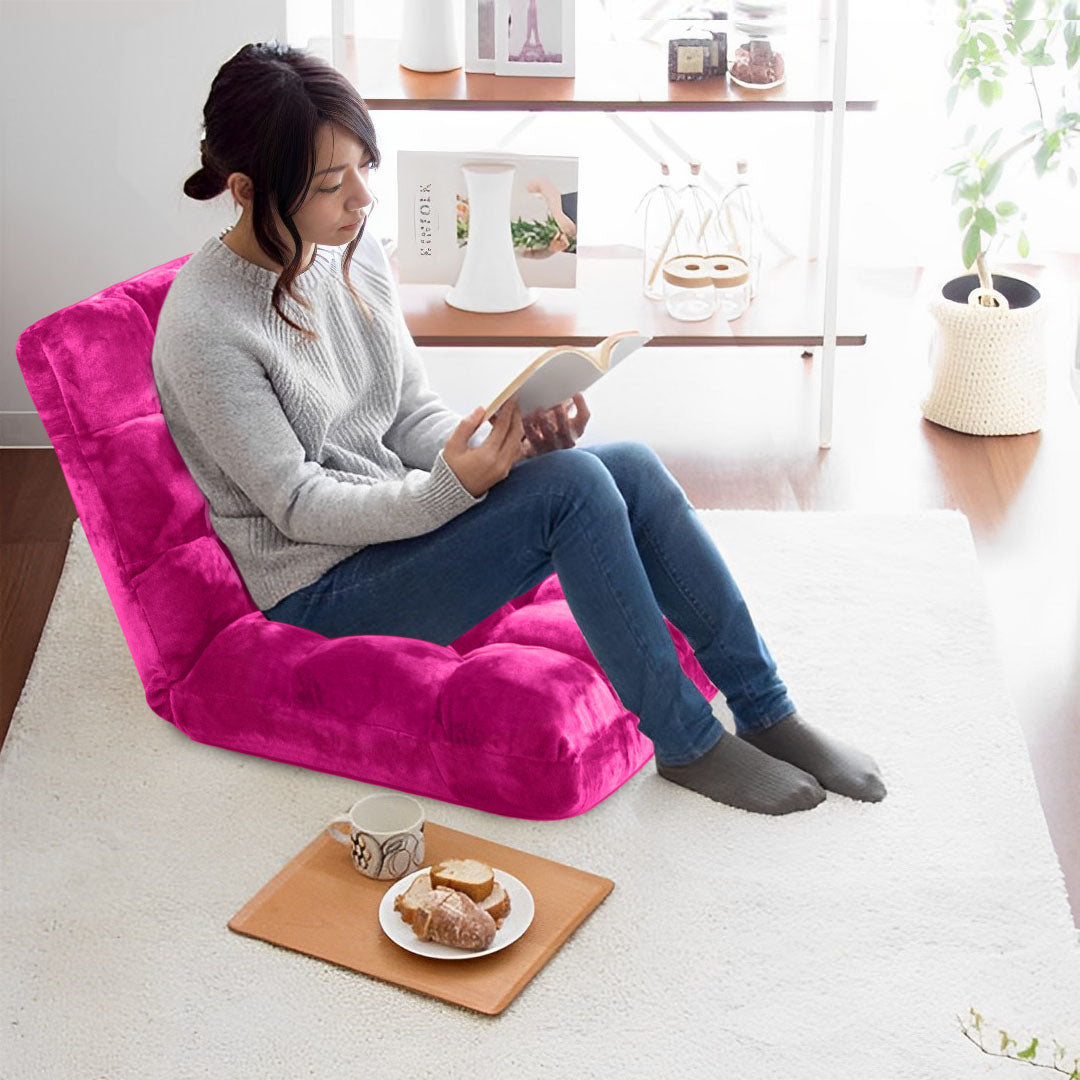 SOGA 4X Floor Recliner Folding Lounge Sofa Futon Couch Folding Chair Cushion Pink • LUZ-LoungeChairPinkX4