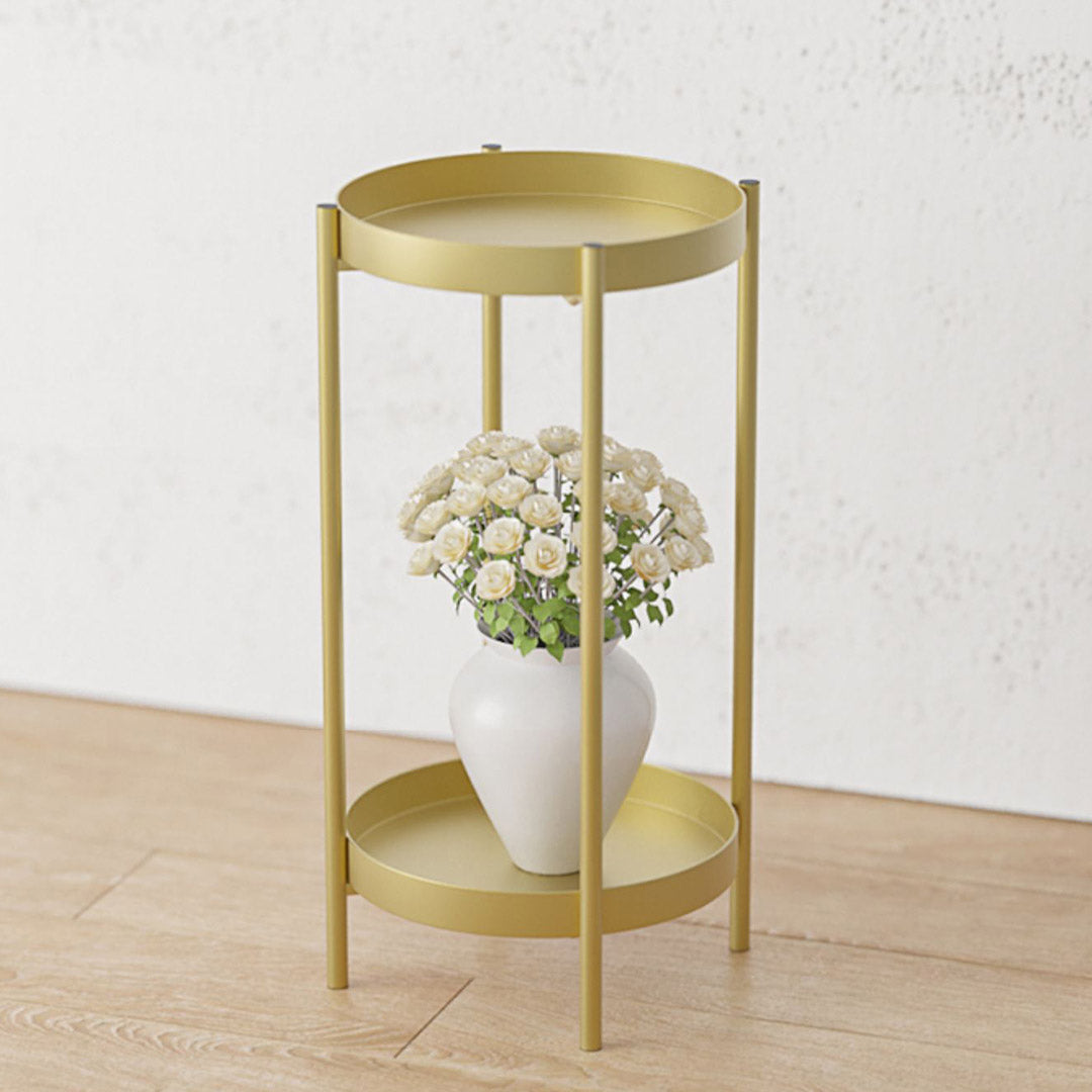 SOGA 4X 2 Layer 80cm Gold Metal Plant Stand Flower Pot Holder Corner Shelving Rack Indoor Display • LUZ-FPotH80GLDX4