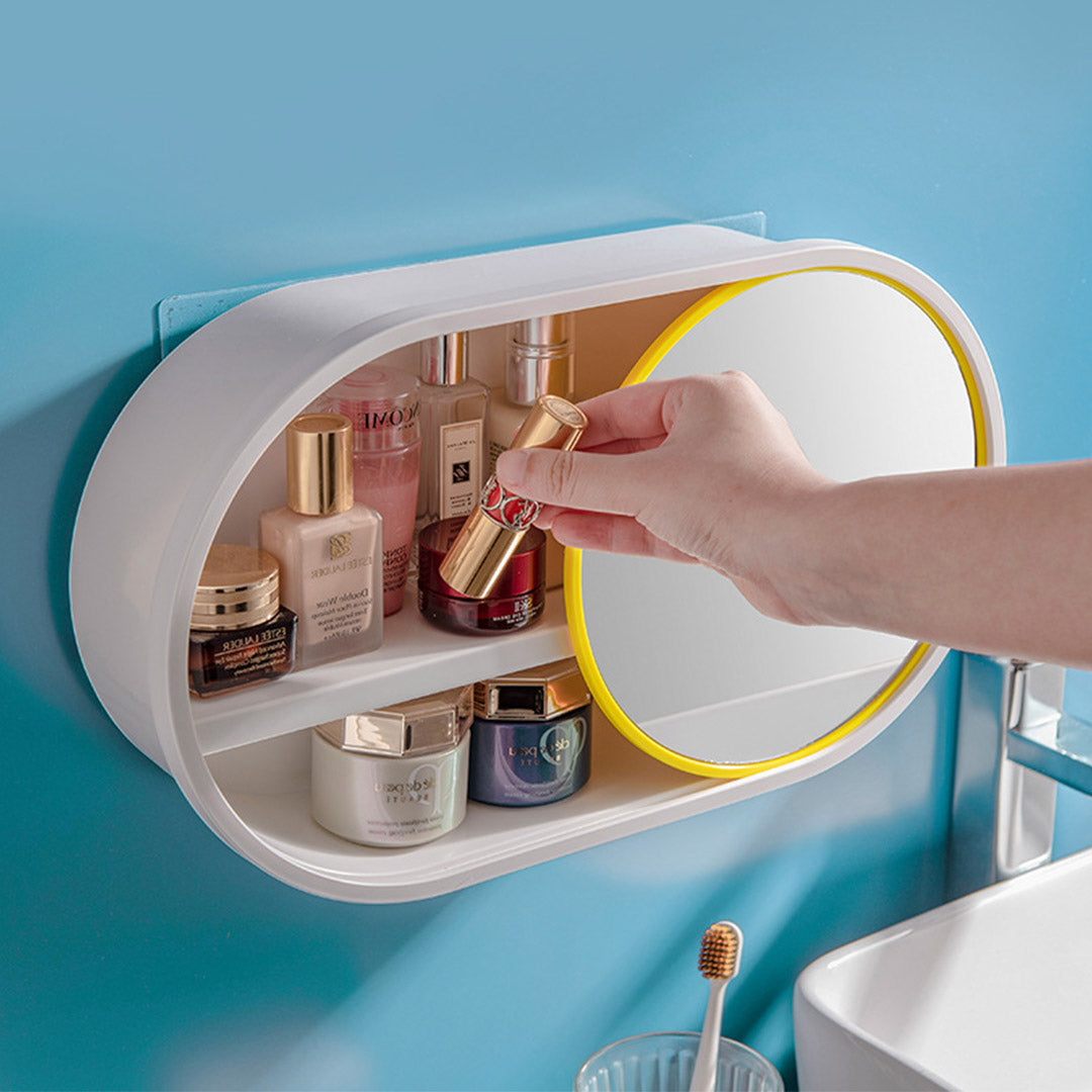 SOGA 2X 39cm Oval Wall-Mounted Mirror Storage Box Vanity Mirror Rack Bathroom Adhesive Shelf Home Organiser Decor • LUZ-BathG323X2