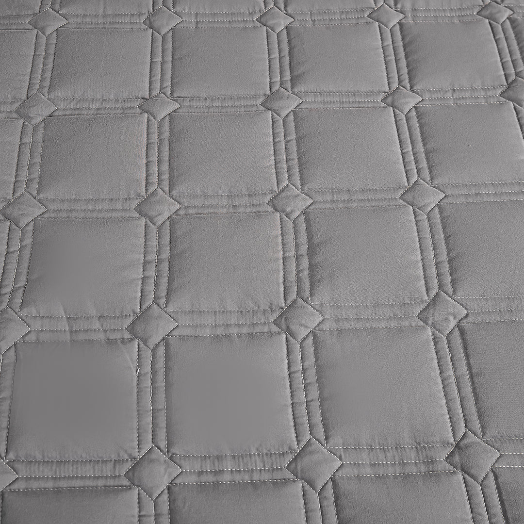 SOGA Grey 153cm Wide Mattress Cover Thick Quilted Stretchable Bed Spread Sheet Protector with Pillow Covers • LUZ-BCover4003
