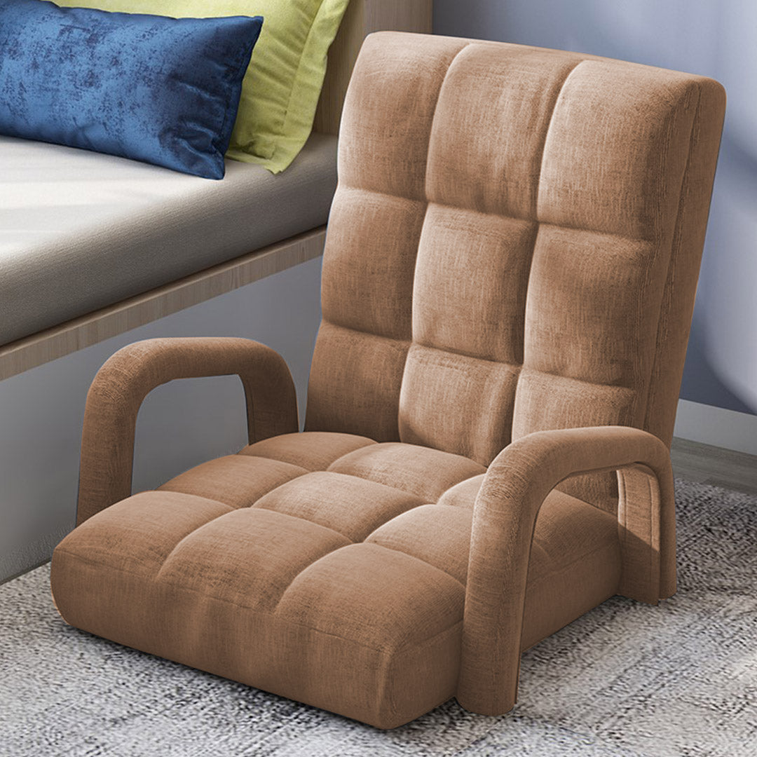 SOGA Foldable Lounge Cushion Adjustable Floor Lazy Recliner Chair with Armrest Khaki • LUZ-LoungeArmKhaki
