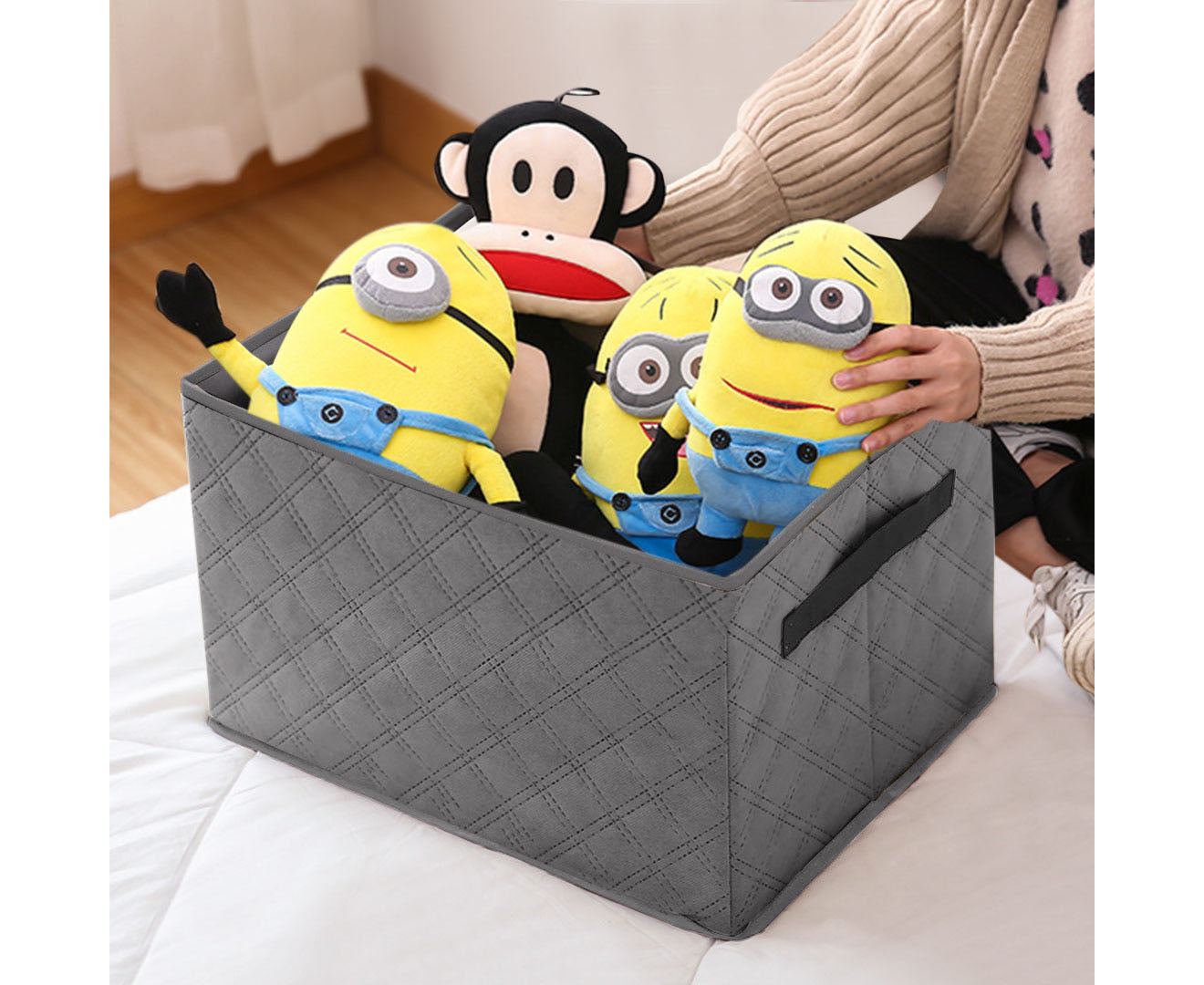 SOGA 2X Extra Large Grey Non-Woven Diamond Quilt Grid Fabric Storage/Organizer Box • LUZ-SBox044X2