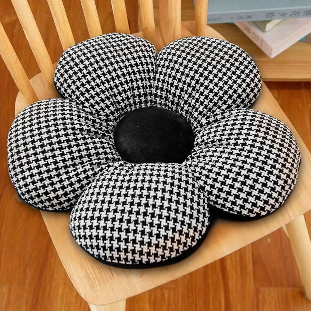 SOGA 2X Black Flower Cushion Shaped for Floor and Sitting Throw Pillow • LUZ-SCushion096X2