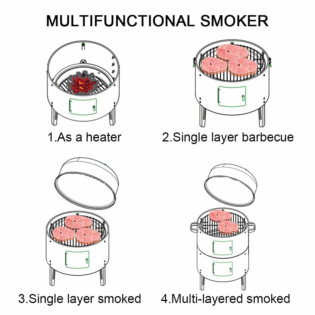 SOGA 3 In 1 Barbecue Smoker Outdoor Charcoal BBQ Grill Camping Picnic Fishing • LUZ-CharcoalBBQSmoker