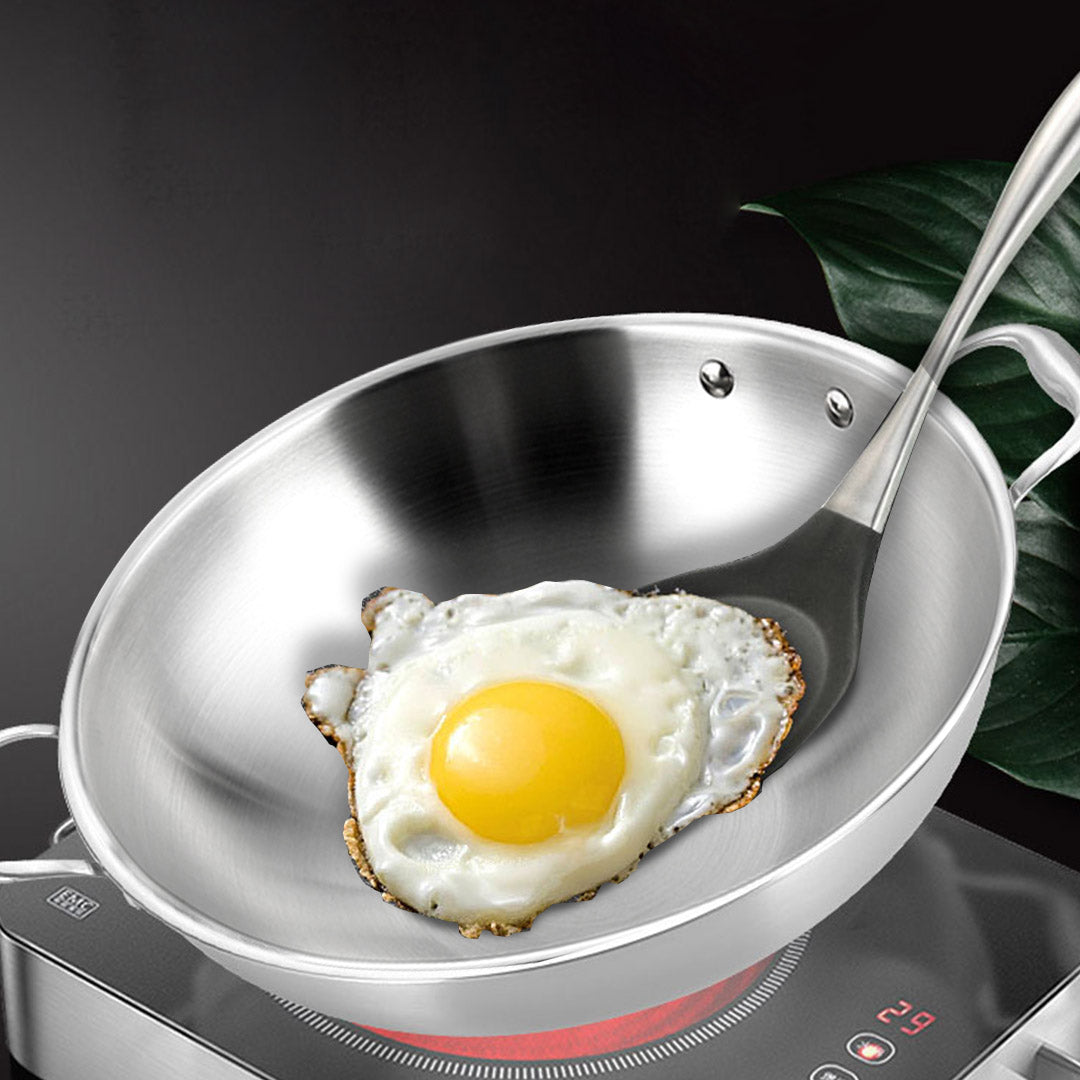 SOGA 2X 3-Ply 38cm Stainless Steel Double Handle Wok Frying Fry Pan Skillet with Lid • LUZ-WokTRIFPG38X2