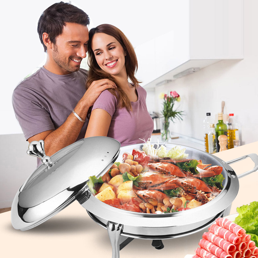 SOGA Stainless Steel Round Buffet Chafing Dish Cater Food Warmer Chafer with Glass Top Lid • LUZ-ChafingDishSoupSilver