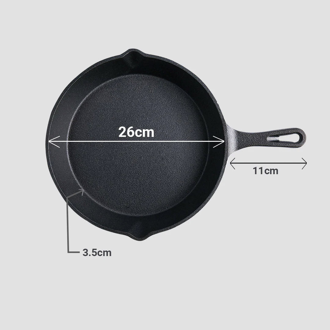 SOGA 26cm Round Cast Iron Frying Pan Skillet Steak Sizzle Platter with Handle • LUZ-ZPai007
