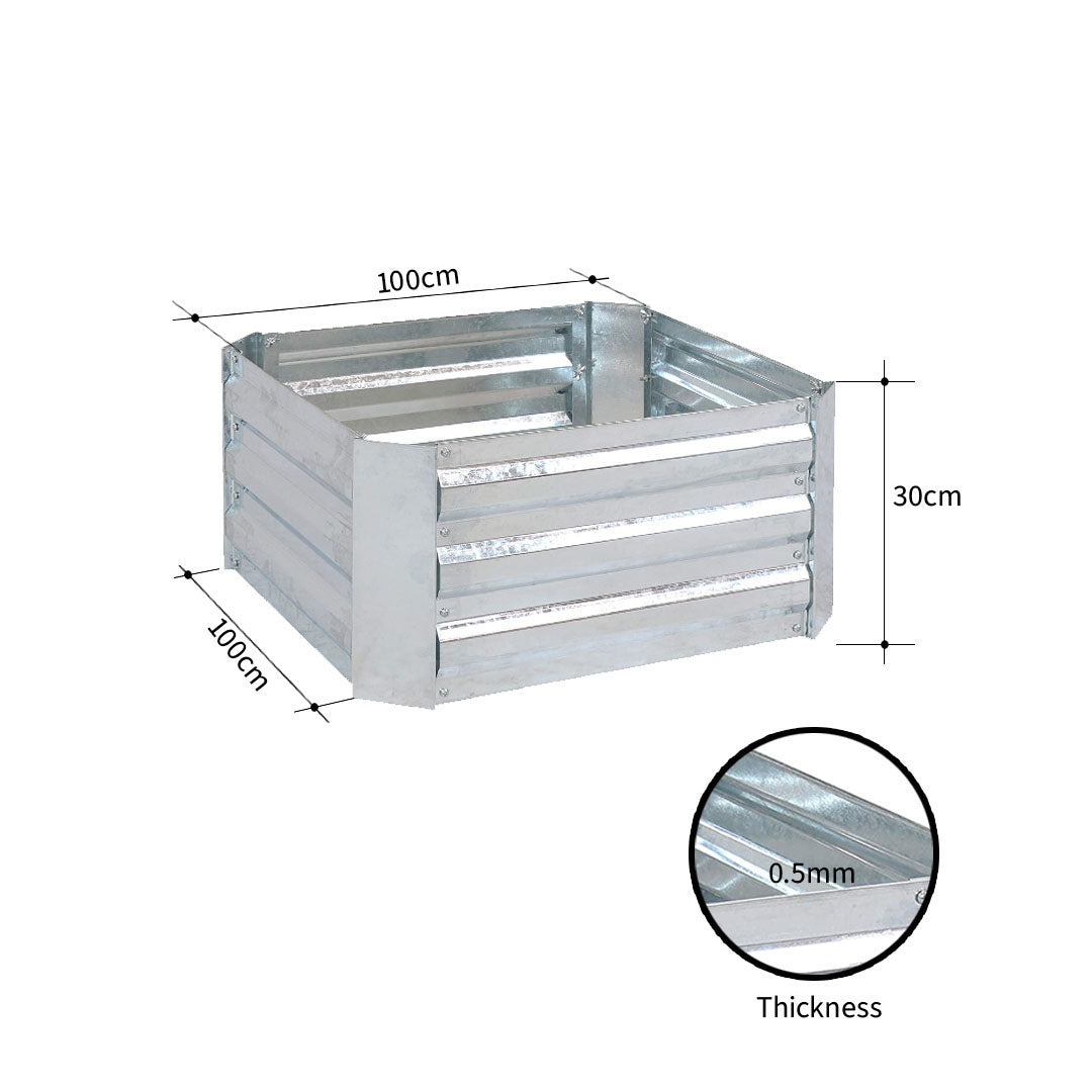 SOGA 2X 100cm Square Galvanised Raised Garden Bed Vegetable Herb Flower Outdoor Planter Box • LUZ-MetalBSil517X2