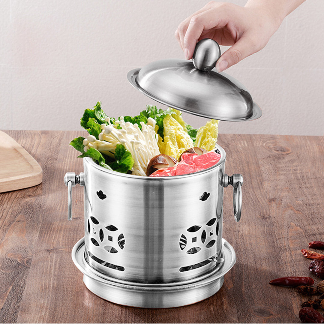 SOGA 2X Stainless Steel Mini Asian Buffet Hot Pot Single Person Shabu Alcohol Stove Burner with Lid • LUZ-ChafingDishHotPot5X2